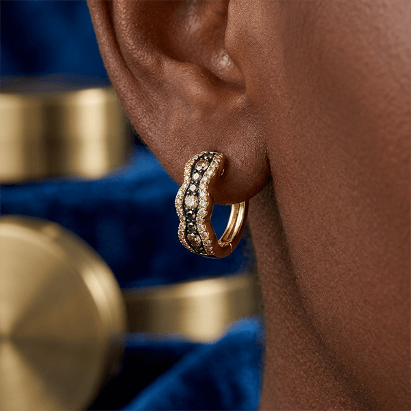 Multi-Row Pavé Brown Sapphire Round Cut Huggie Earrings For Women