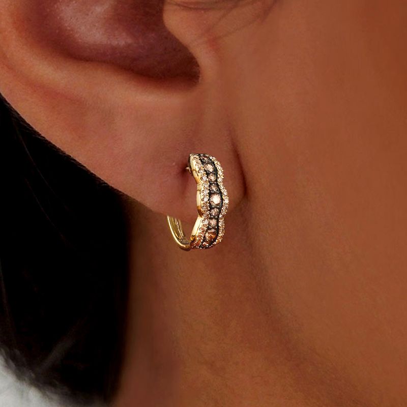 Two Tone Brown Sapphire Round Cut Hoop Earrings For Women Belovegrace