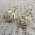 Classic Golden Round Cut White Sapphire Drop Earrings For Women Belovegrace