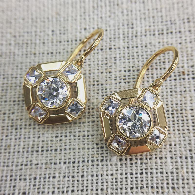 Classic Golden Round Cut White Sapphire Drop Earrings For Women Belovegrace