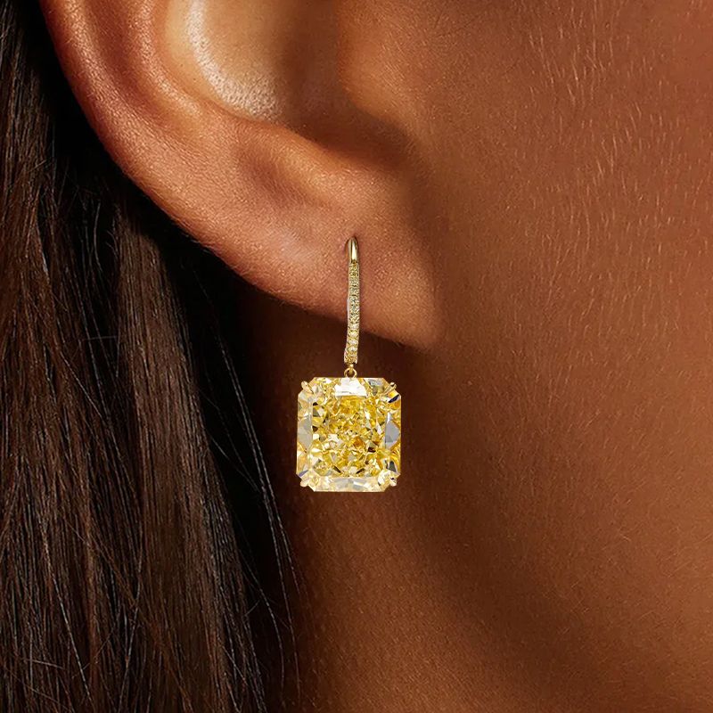 Golden Radiant Cut Yellow Sapphire Drop Earrings For Women Belovegrace