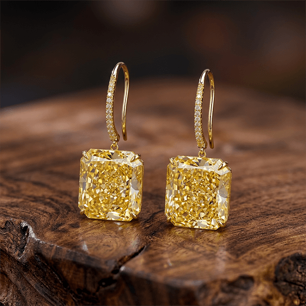 Classic Canary Sapphire Radiant Cut Drop Earrings For Women