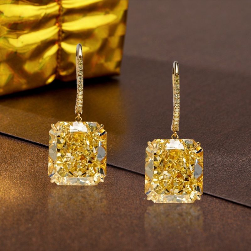 Golden Radiant Cut Yellow Sapphire Drop Earrings For Women Belovegrace