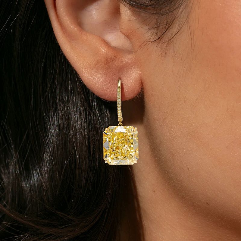 Golden Radiant Cut Yellow Sapphire Drop Earrings For Women Belovegrace