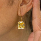 Golden Radiant Cut Yellow Sapphire Drop Earrings For Women Belovegrace
