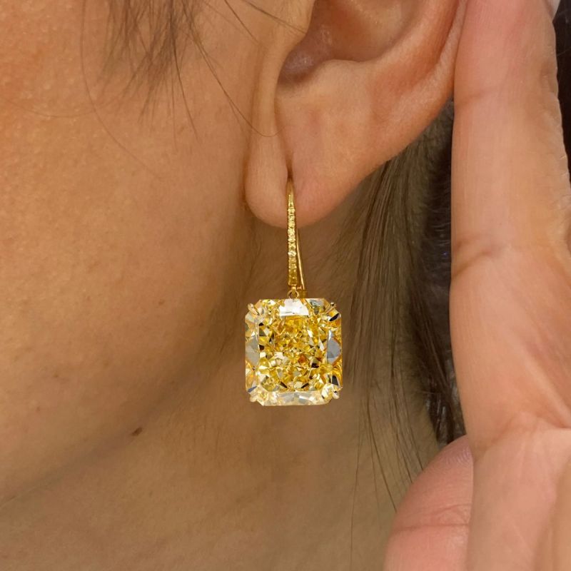 Golden Radiant Cut Yellow Sapphire Drop Earrings For Women Belovegrace
