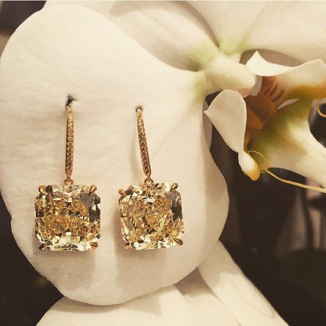 Golden Radiant Cut Yellow Sapphire Drop Earrings For Women Belovegrace
