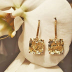 Golden Radiant Cut Yellow Sapphire Drop Earrings For Women Belovegrace