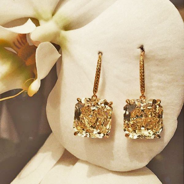 Golden Radiant Cut Yellow Sapphire Drop Earrings For Women Belovegrace