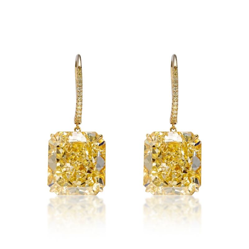 Golden Radiant Cut Yellow Sapphire Drop Earrings For Women Belovegrace