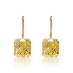 Golden Radiant Cut Yellow Sapphire Drop Earrings For Women Belovegrace