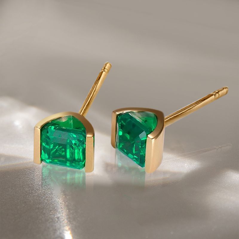 Golden Asscher Cut Emerald Sapphire Stud Earrings For Women Belovegrace