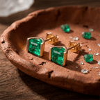 Bezel Setting Asscher Cut Emerald Sapphire Stud Earrings For Women In Gold