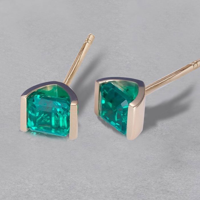 Golden Asscher Cut Emerald Sapphire Stud Earrings For Women Belovegrace