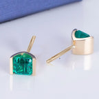 Golden Asscher Cut Emerald Sapphire Stud Earrings For Women Belovegrace