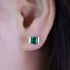 Golden Asscher Cut Emerald Sapphire Stud Earrings For Women Belovegrace