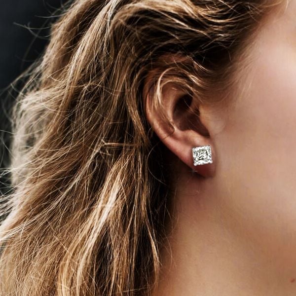 Solitaire Cushion Cut White Sapphire Stud Earrings For Women Belovegrace