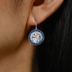 Vintage Halo Round Cut White & Blue Sapphire Drop Earrings For Women Belovegrace