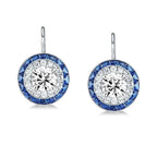 Vintage Halo Round Cut White & Blue Sapphire Drop Earrings For Women Belovegrace