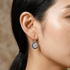 Vintage Halo Round Cut White & Blue Sapphire Drop Earrings For Women