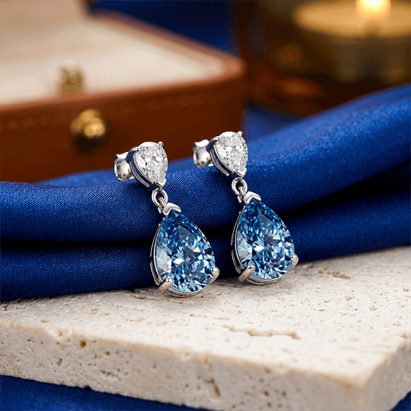 Elegant Pear Cut London Blue Topaz Double Drop Earrings For Women