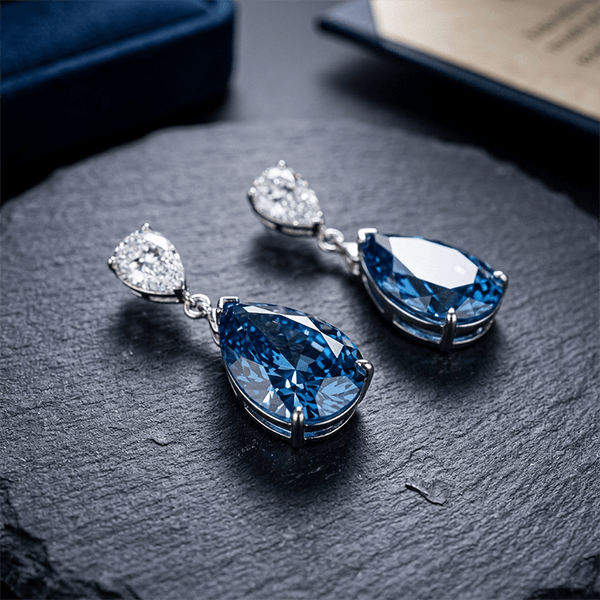 Elegant Pear Cut London Blue Topaz Double Drop Earrings For Women