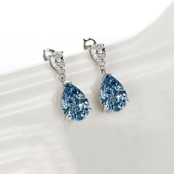 Classic Pear Cut Blue Topaz Drop Earrings For Women Belovegrace