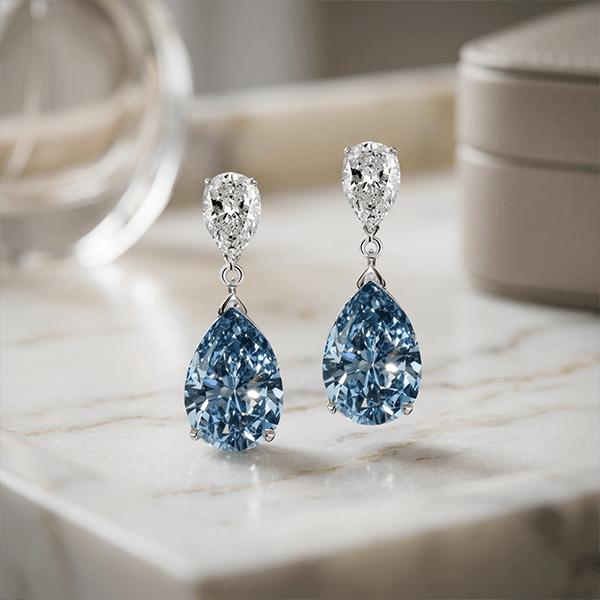 Elegant Pear Cut London Blue Topaz Double Drop Earrings For Women
