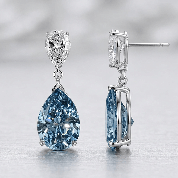 Elegant Pear Cut London Blue Topaz Double Drop Earrings For Women