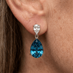 Elegant Pear Cut London Blue Topaz Double Drop Earrings For Women