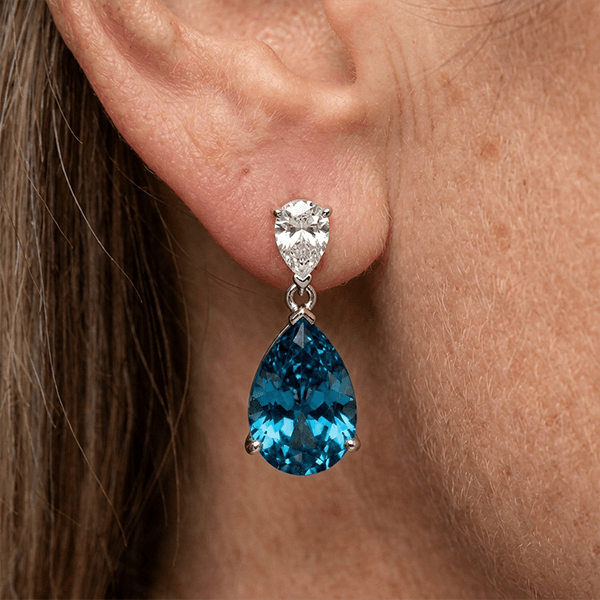 Elegant Pear Cut London Blue Topaz Double Drop Earrings For Women