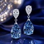 Elegant Pear Cut London Blue Topaz Double Drop Earrings For Women