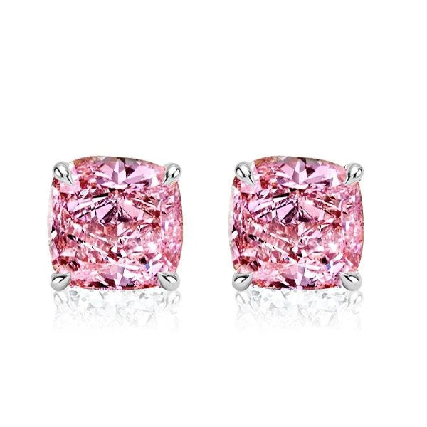 Solitaire Cushion Cut Pink Sapphire Stud Earrings For Women Belovegrace