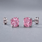 Four Prong Setting Cushion Cut Pink Sapphire Solitaire Stud Earrings For Women