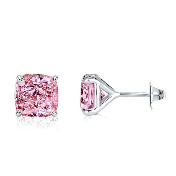 Solitaire Cushion Cut Pink Sapphire Stud Earrings For Women Belovegrace