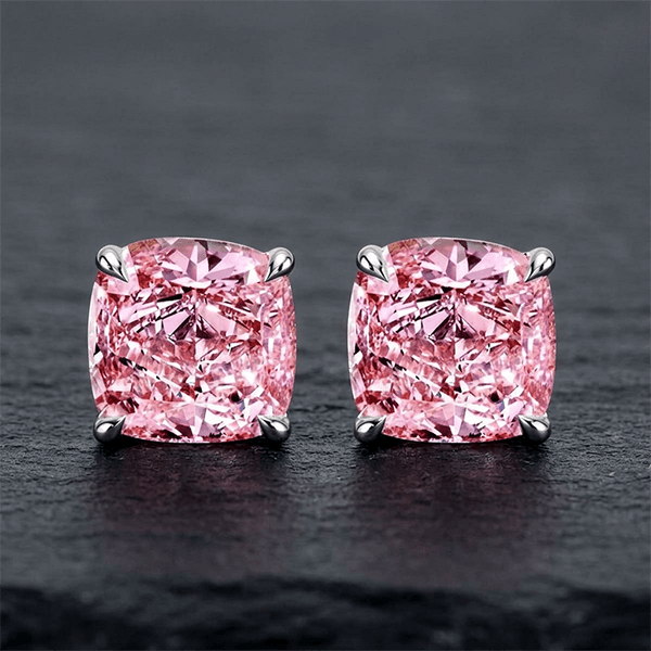 Four Prong Setting Cushion Cut Pink Sapphire Solitaire Stud Earrings For Women