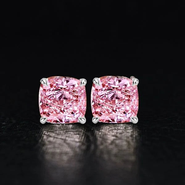 Solitaire Cushion Cut Pink Sapphire Stud Earrings For Women Belovegrace