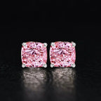 Solitaire Cushion Cut Pink Sapphire Stud Earrings For Women Belovegrace