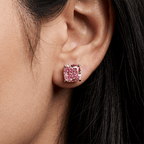 Four Prong Setting Cushion Cut Pink Sapphire Solitaire Stud Earrings For Women