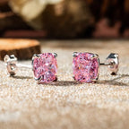 Solitaire Cushion Cut Pink Sapphire Stud Earrings For Women Belovegrace