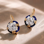 Art Deco White Sapphire Cushion Cut Yellow Gold Drop Earrings For Women