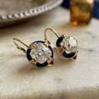 Art Deco White Sapphire Cushion Cut Yellow Gold Drop Earrings For Women