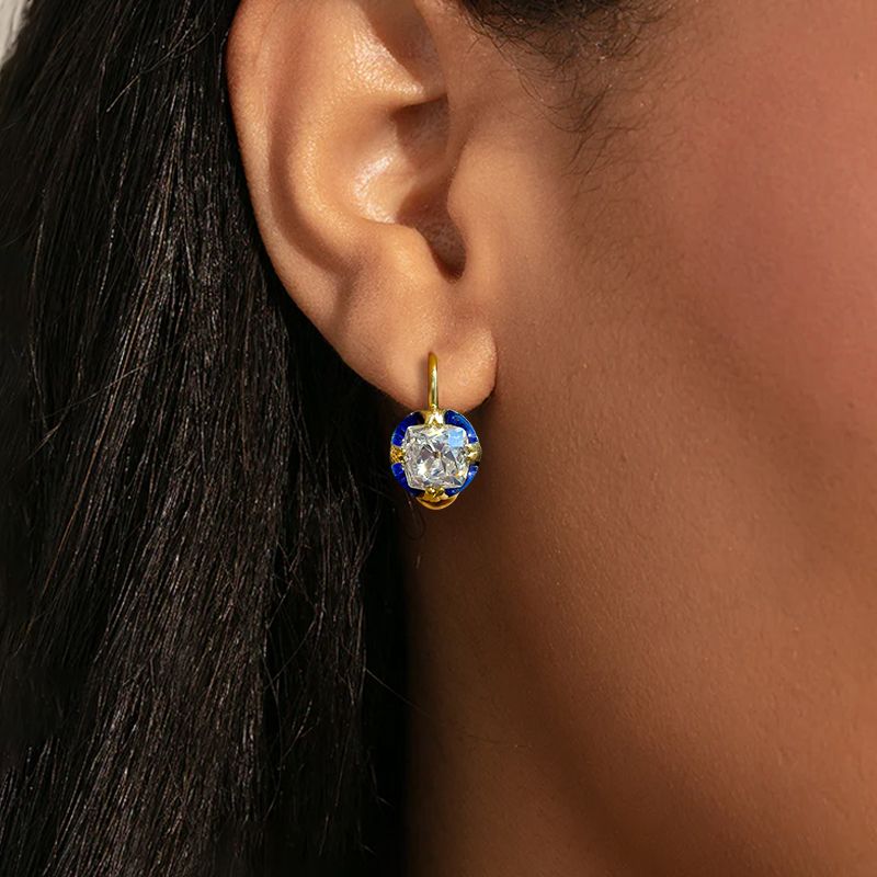 Golden Cushion Cut White Sapphire Earrings Drop Earrings For Women Belovegrace