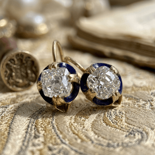 Art Deco White Sapphire Cushion Cut Yellow Gold Drop Earrings For Women