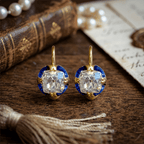 Art Deco White Sapphire Cushion Cut Yellow Gold Drop Earrings For Women