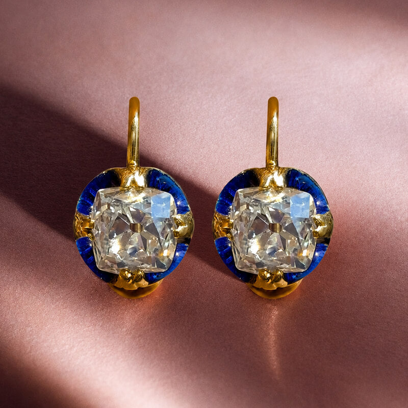 Art Deco White Sapphire Cushion Cut Yellow Gold Drop Earrings For Women