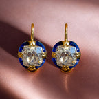 Art Deco White Sapphire Cushion Cut Yellow Gold Drop Earrings For Women