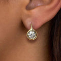 Golden Solitaire Bezel Set Round Cut White Sapphire Drop Earrings For Women Belovegrace