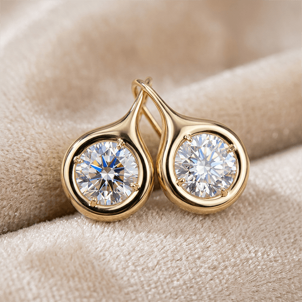 Solitaire Bezel Set Round Cut Yellow Gold Drop Earrings For Women