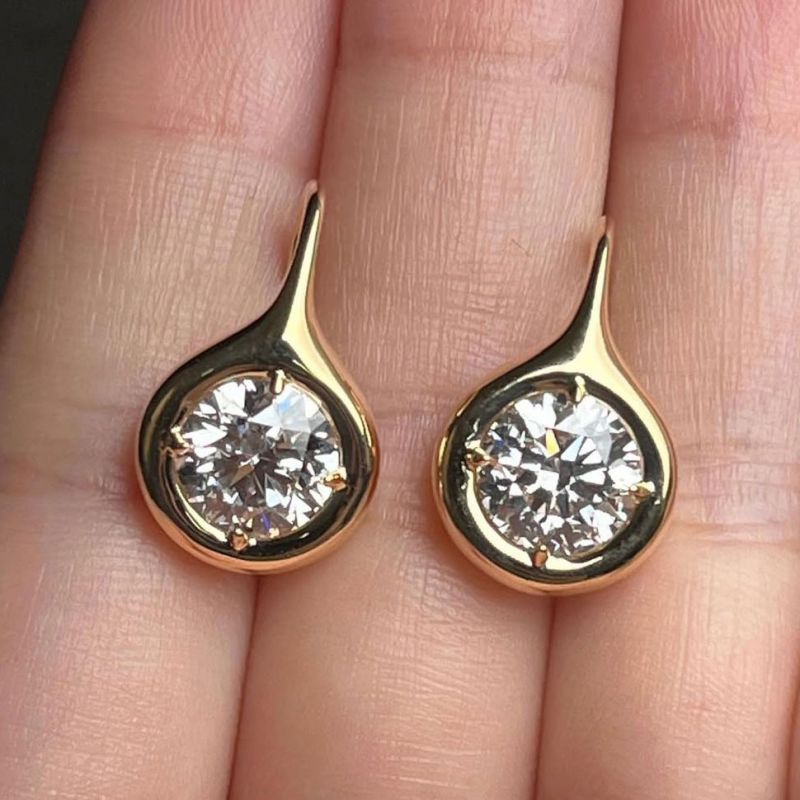 Golden Solitaire Bezel Set Round Cut White Sapphire Drop Earrings For Women Belovegrace